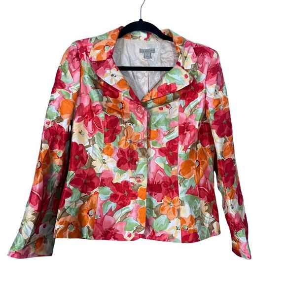 Kim Rogers Floral Blazer and Skirt Size 8 Pink Orange Green Spring Summer - Picture 1 of 12